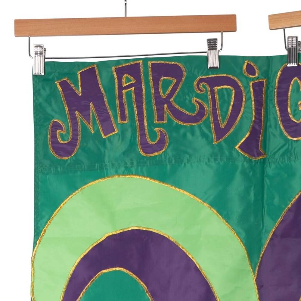 Mardi Gras Jester Bells Outdoor Hanging House Flag Decor Banner Green Purple - Picture 2 of 5